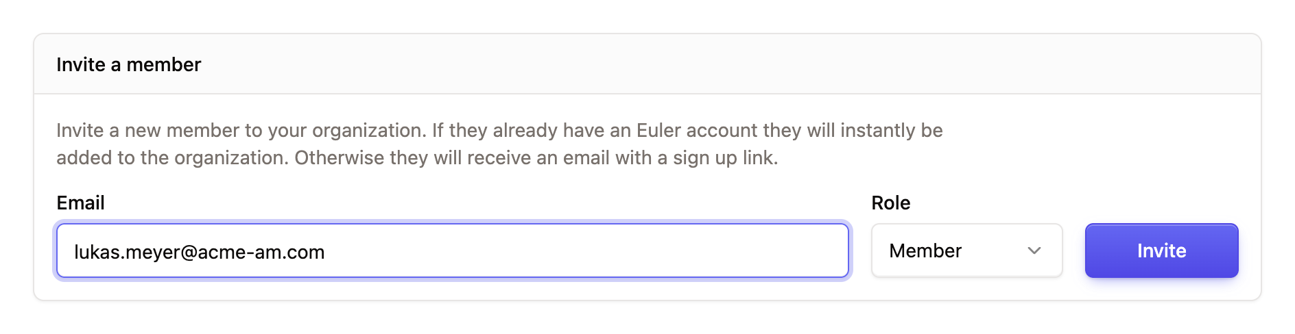 The Invite a member form on the Members settings page