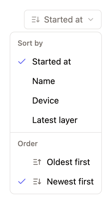 The sort menu on the Print jobs page